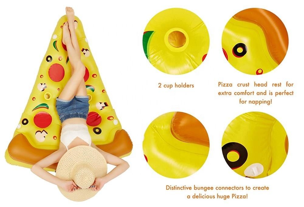 Piscina inflável exterior flutuante 180 x 130cm Nadar água soprar pizza fatia para suporte