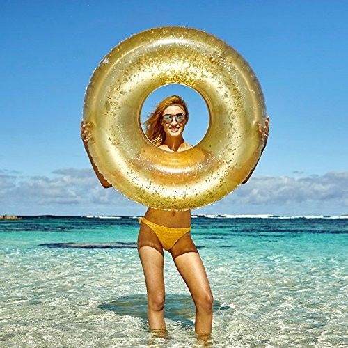 Glitter Gold 100kg Blow Up Ring Piscina Anel de Natação Inflável Transparente Para Adultos