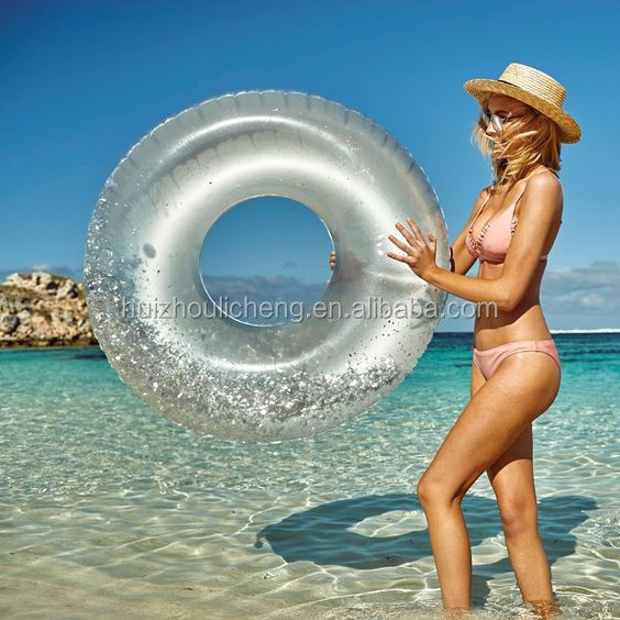 Glitter Gold 100kg Blow Up Ring Piscina Anel de Natação Inflável Transparente Para Adultos