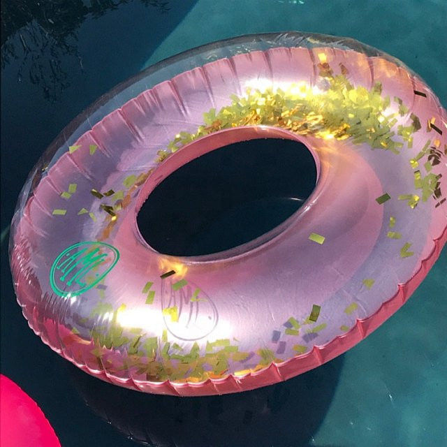 Glitter Gold 100kg Blow Up Ring Piscina Anel de Natação Inflável Transparente Para Adultos
