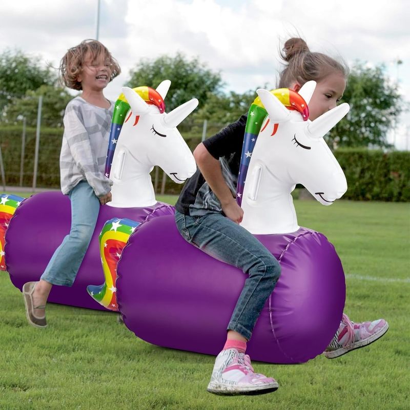 Unicórnio e Dino brinquedos de saltos infláveis montar em um cavalo para a performance
